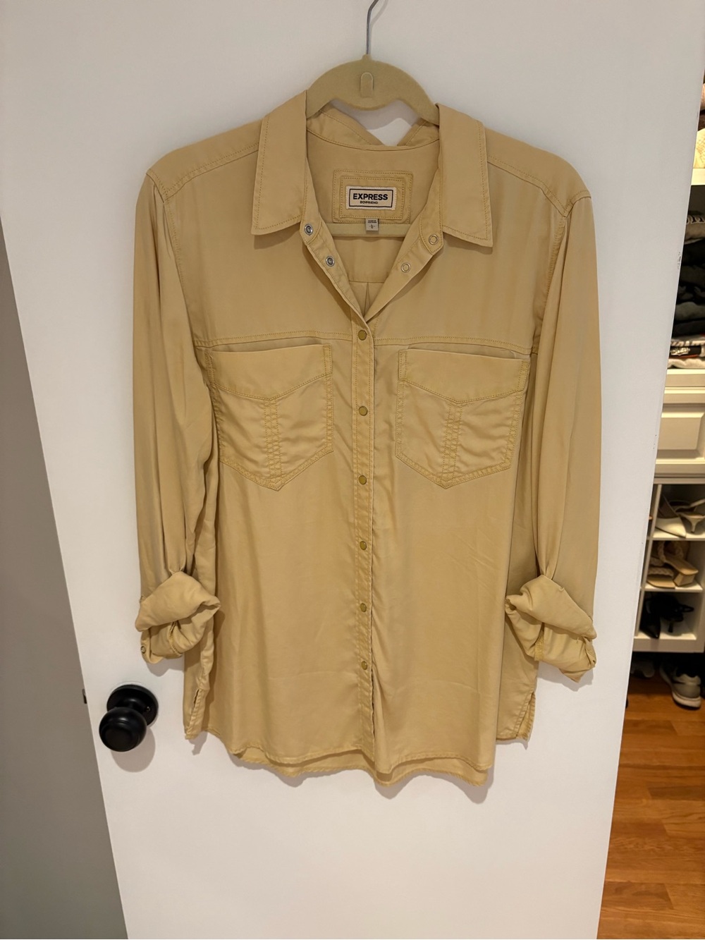 Express Women's Yellow Western Inspired Button-Up Utility Shirt